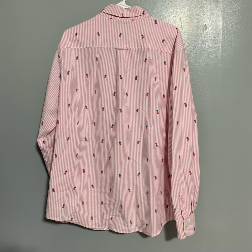 Chaps Shirt Mens XL‎ Pink Striped Pineapple Pattern Long Sleeve Button Up Oxford - Picture 2 of 5